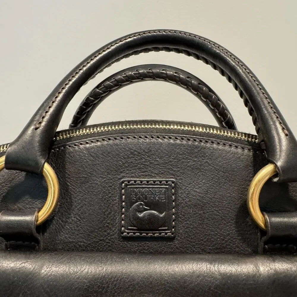 Dooney & Bourke Florentine Satchel Front Pocket Black Leather Handbag Purse